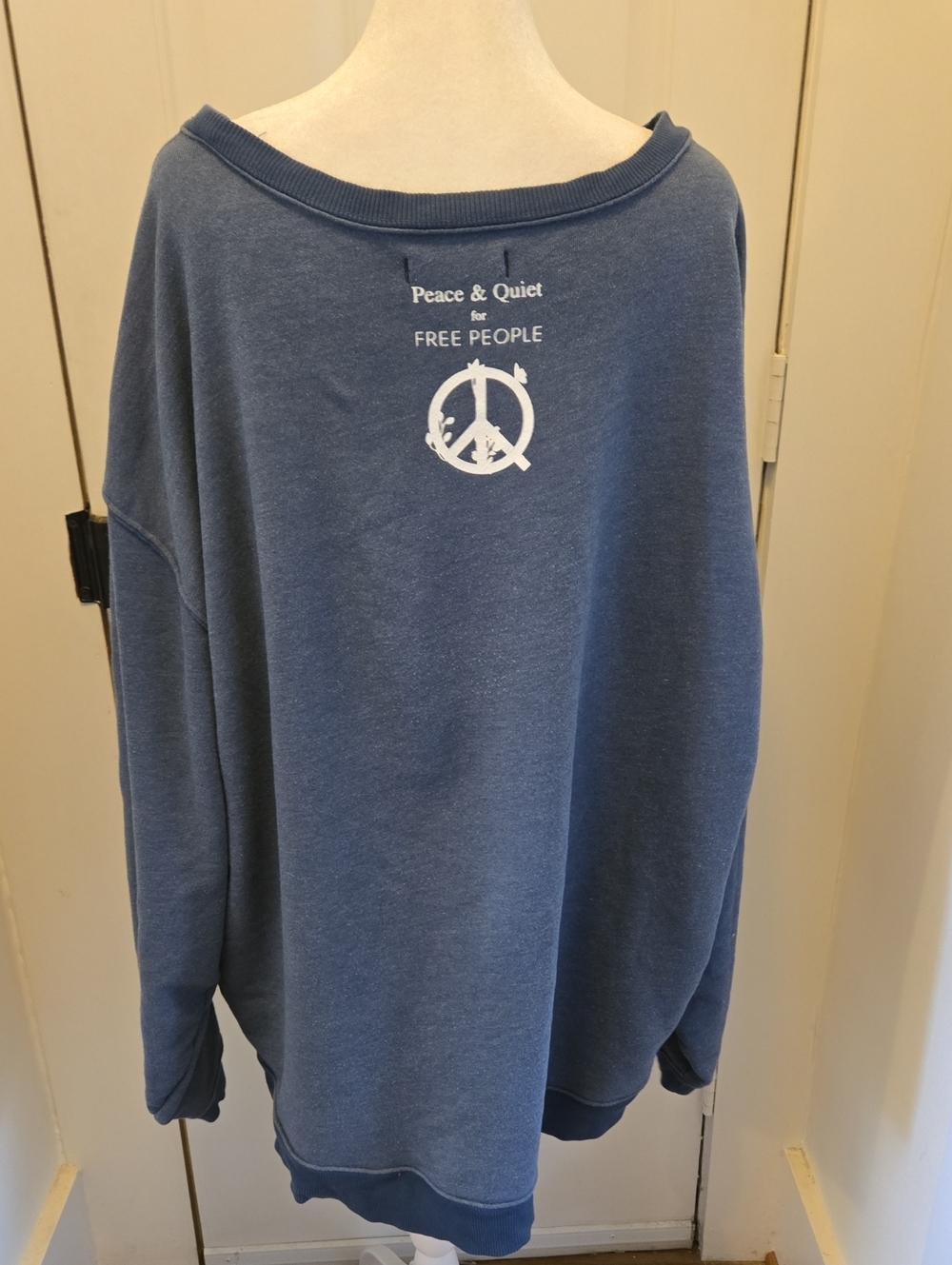 Free People Blue Crewneck Pullover with White 'GROUNDED' Graphic XL Oversized - Picture 4 of 16